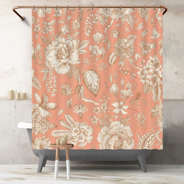 Coral Shower Curtain Etsy