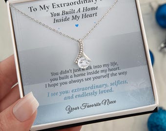 Collar de tía / Tarjeta con mensaje "Construiste un hogar dentro de mi corazón"
