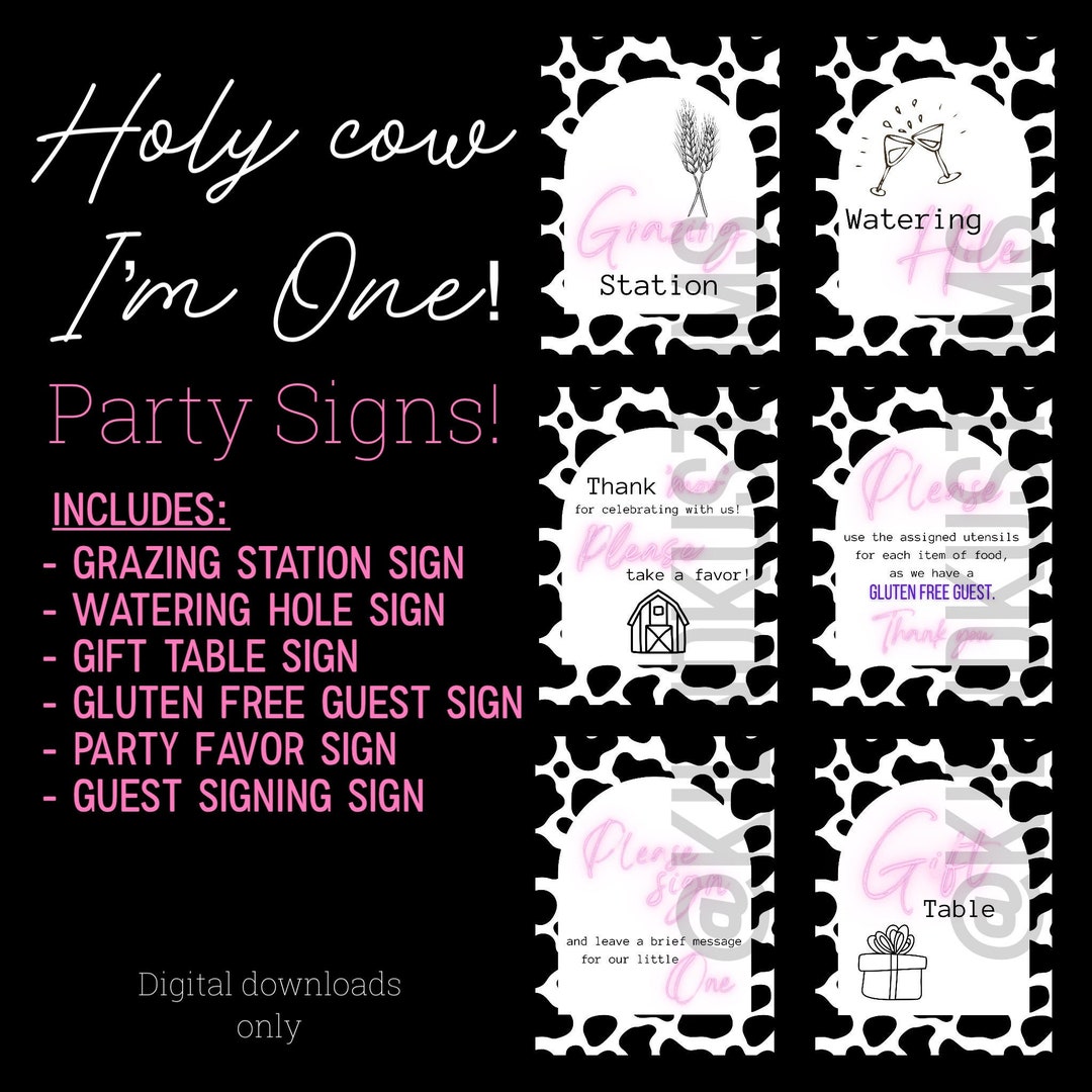 Holy Cow I’m One! Party Signs - Etsy