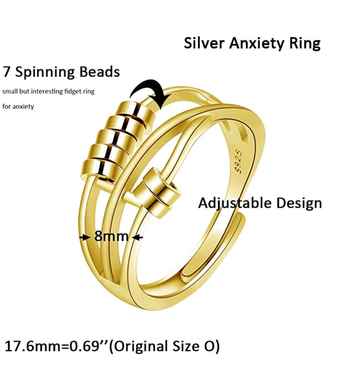 Anxiety Bead Ring 14K Gold Plated Spinner Ring Stress Etsy UK