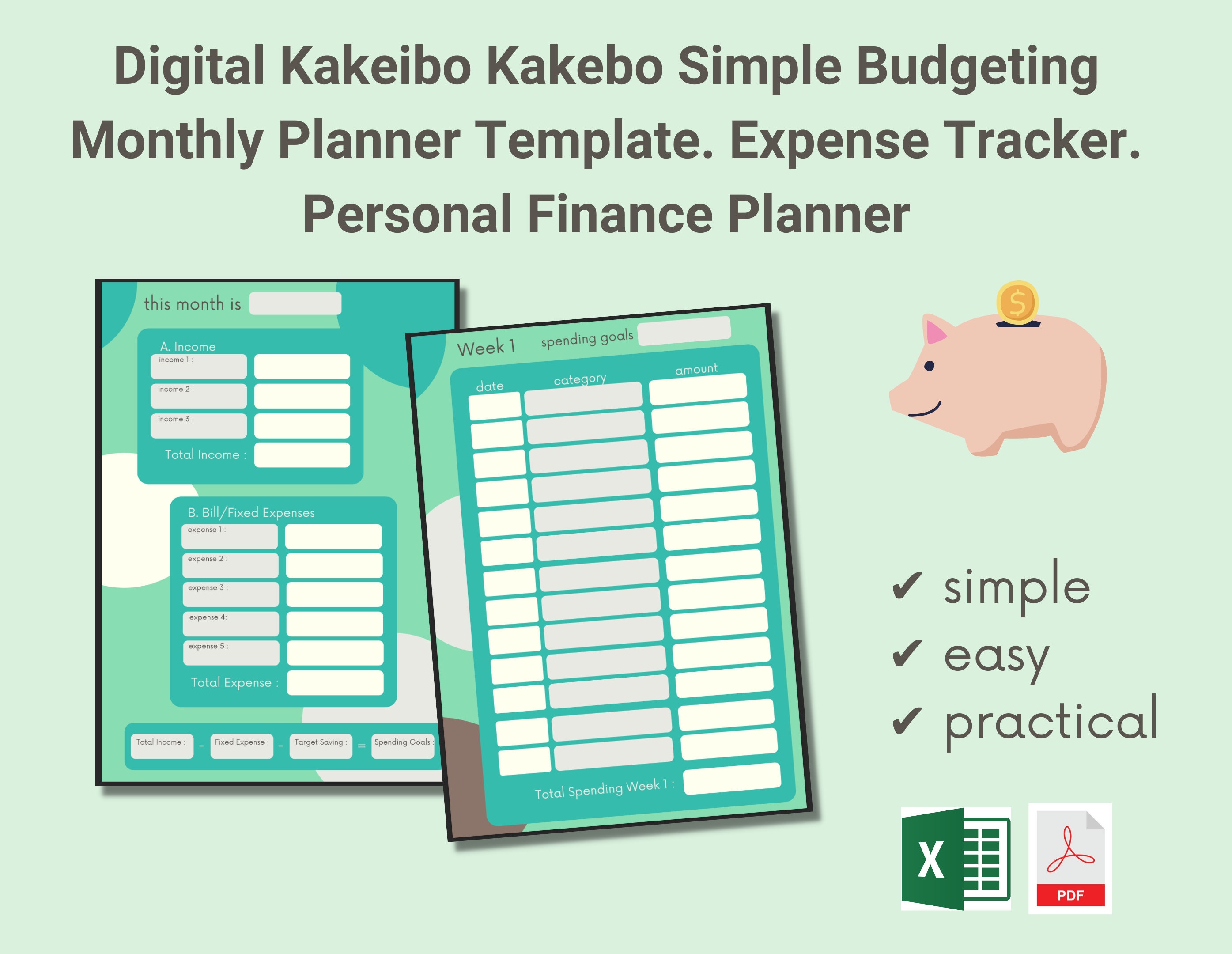 Digital Kakeibo Kakebo Simple Budgeting Monthly Planner Template