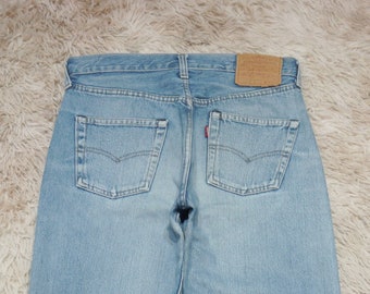 Vintage 80's Levi's 501 Redline Jeans Waist 30 Distressed Light Wash Selvedge Denim Straight Leg Button Fly 501 524 Made in USA W30 L32.5
