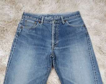 Jeans Bartack System-U selvedge vintage des années 90 taille 32 denim en détresse délavé moyen ample jambe droite ample fabriqué au Japon W32 L30