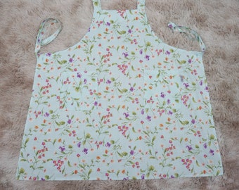 Vintage Kenzo Maison Apron Light Blue Green Cotton Floral Pattern 2 Pockets Made in Japan