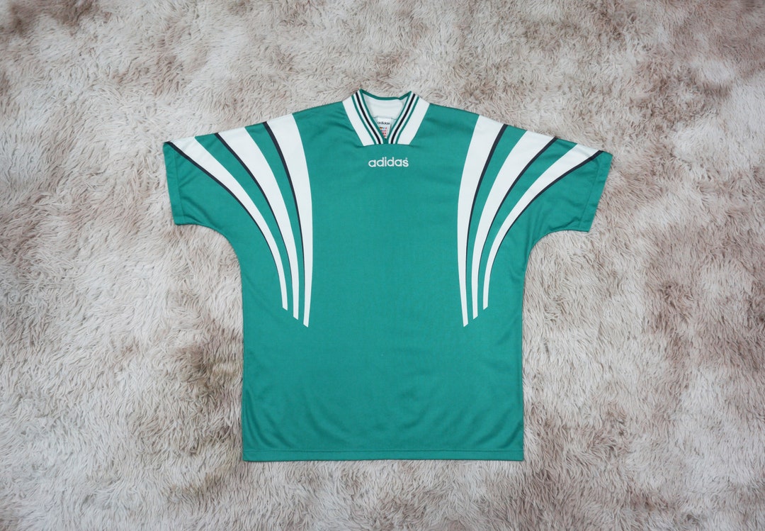 Vintage 90's Adidas Soccer Jersey Green White Made in Etsy