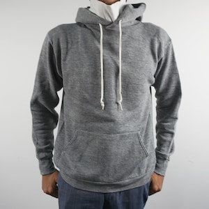 Vintage 90s Russell Hoodie Pullover Made in USA Plain Gray Faded Rayon Cotton Blend Size M Sweatshirt