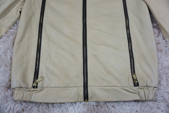 Vintage Distressed Light Cream Leather Jacket 36 … - image 5