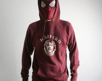 Vintage 80s Harvard Hoodie Champion Raglan Sweatshirt Made in USA Maroon Faded Pullover Big Logo Size L