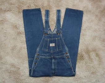 Vintage 80's Edwin Ranch and Western Bib Overalls Women XS Petite Slim Fit Distressed Selvedge Raw Rigid Dark Wash Denim Made in Japan