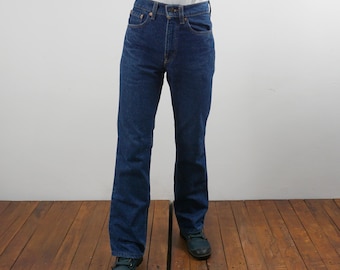 Vintage 90&#39;s Levi&#39;s 517 Jeans Waist Size 26 Distressed Dark Wash Denim Boot Cut Made in USA W26 L29.5 XS
