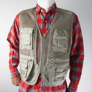 Vintage 90s Painter Mesh Utility Vest Green Polyester 4 Pockets Broken Front Zip Gorpcore Tech-wear Streetwear Layer Size M