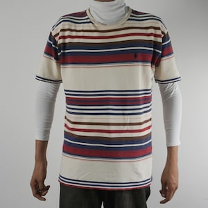 Vintage 90s Polo Ralph Lauren Japan Tee Striped Pattern Distressed Combed Cotton Medium aSize 170