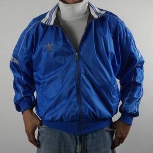 Vintage 90s Trefoil Adidas x Descente Track Jacket Boxy Zipper Blue Nylon Made in Japan Size Men&#39;s Medium