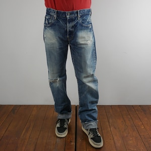 Vintage 90&#39;s Spellbound Jeans Waist 32 Distressed Ripped Medium Wash Denim Straight Leg Button Fly Japanese Denim Kojima Jeans W32 L32