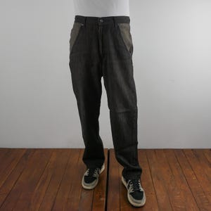 Vintage 2000s Sequen&#39; Panel Jeans Made in Japan Black Pin Stripe Denim Loose Fit Harajuku W32