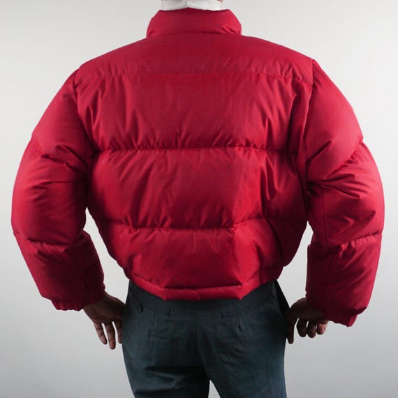 Vintage 90s Goose Down Puffer Jacket, Cropped Red Nylon, Size M