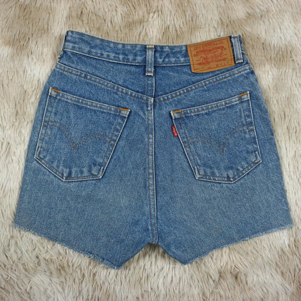 Vintage 90's Levi's 606 Cut Off Shorts Waist 25 High Waisted Medium Wash Denim Blue Jeans W25