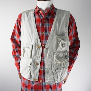 Vintage 90s Parachuting Hunter Vest Gray 100% Cotton Utility Outdoors Gorpcore Streetwear Size L Outerwear