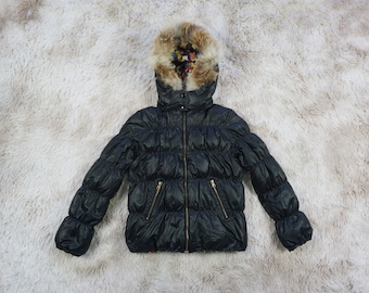 Vintage Y2K Paul Smith Reversible Down Puffer Jacket Women XS Slim Fit Detachable Hooded Winter Jacket