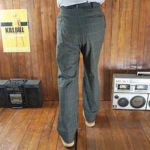 Vintage 80&#39;s Troy Bros Made Pure Wool Slacks Pants Relaxed Checkered Rockabilly Pants Size W30 Trouser