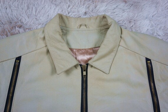 Vintage Distressed Light Cream Leather Jacket 36 … - image 4