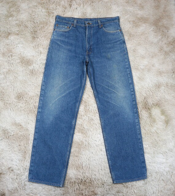Vintage 90 s Levi s 510 Jeans Waist 35 Distressed Faded Medium Wash Denim Straight Leg Made in USA W35 L30.5