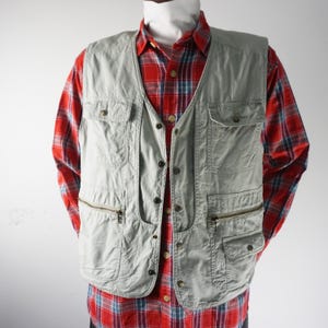 Vintage 90s Ruck Dam Utility Vest Gray Cotton 5 Pockets YKK Zipper Hiking Fishing Outdoor Gorpcore Vest Size L