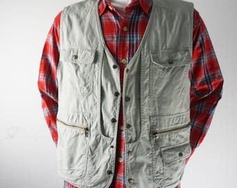 90s 2XL Beige Zip up Vest by Weekend Traveler, Vintage 1990s