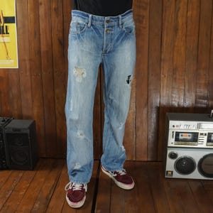 Vintage D&G Dolce Gabbana &quot;Winner&quot; Trash Distressed Blue Jeans – Y2K Grunge Jean Size 31 Low Rise Button Fly Denim