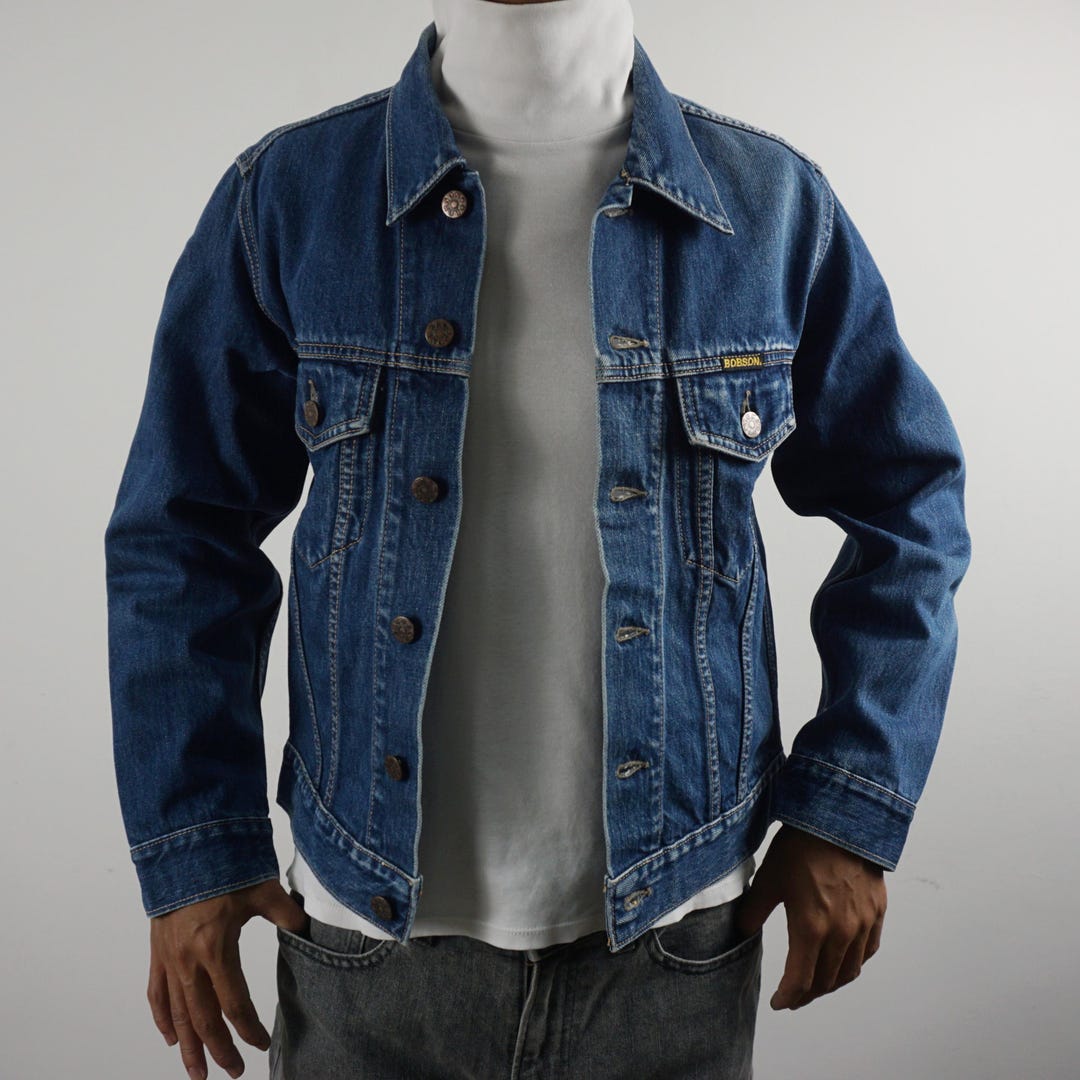 70s Vintage bobson デニムトラッカージャケット USA製 レア Vintage 90's Bobson Trucker Jacket Distressed Dark Wash