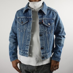 Vintage 70er Jahre Levi&#39;s 75001 Type 3 III Jeansjacke Damen Made in USA Distressed Crop Style Trucker Jacke