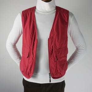 Vintage 90s Descente Whole Earth Mesh Vest Red & Bronze Made in Japan Utility Style Size M Cotton Nylon Vintage Outdoor Fishing Outerwear