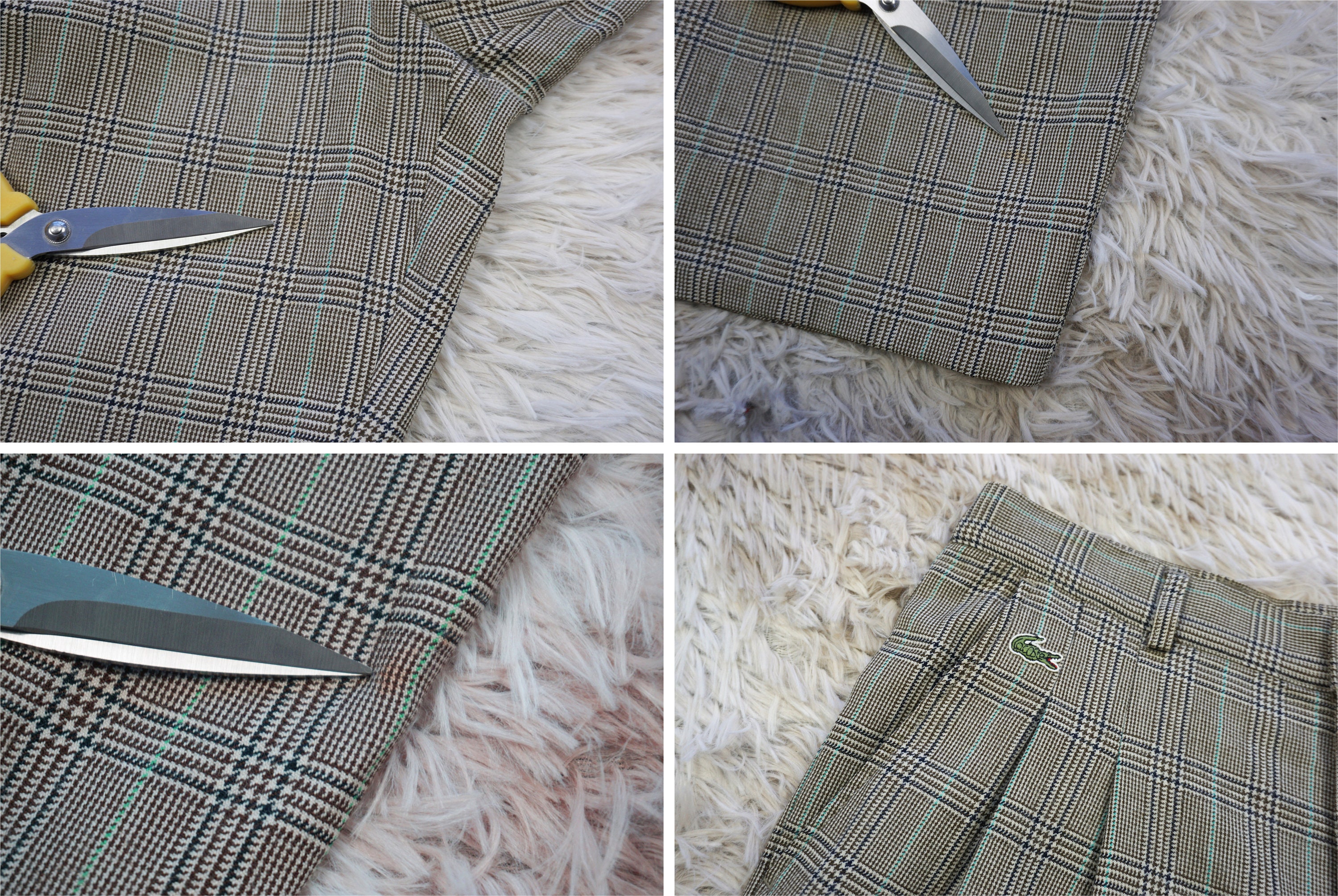 注目 Pants Wool Lacoste Chemise 90's Vintage MundarMonday Waist L26 W29 Pants Pattern Check Plaid Fit Loose Waist High 29 パンツ