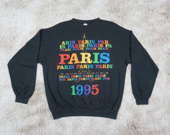 Vintage 90's Alma Matter Paris 1995 Sweatshirt Faded Black Cotton Acrylic Blend Pullover