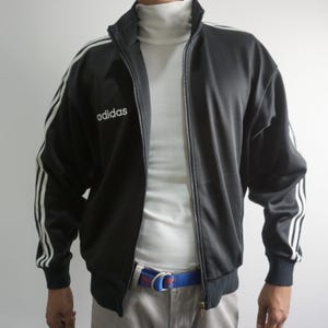 Vintage 90s Adidas by Descente Track Jacket – Striped Sleeves – Made in Japan – YKK Zipper – Size M Unisex – Retro Sportswear