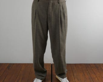 パンツ 1980s vintage JAPAN wool Slacks pants Vintage 80s Japanese Tailor Made Wool Slacks Checkered Brown