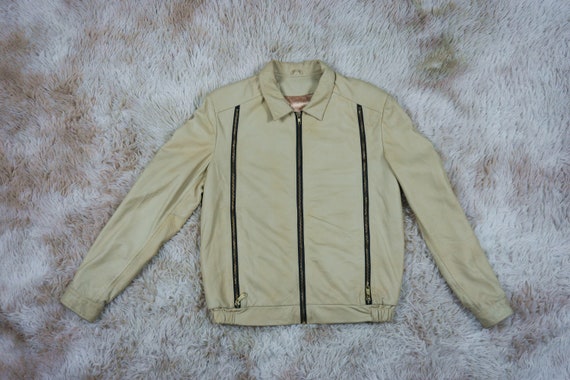 Vintage Distressed Light Cream Leather Jacket 36 … - image 1