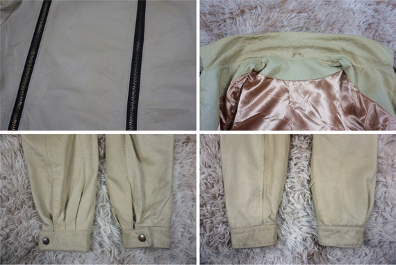 Vintage Distressed Light Cream Leather Jacket 36 … - image 9