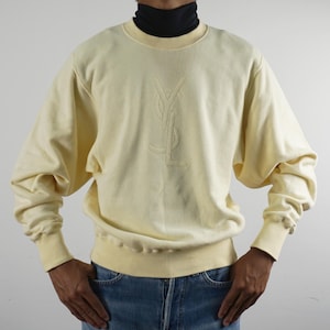 Vintage 90s Yves Saint Laurent Paris Embroidery YSL Sweatshirt Made in Japan Faded Yellow Cotton Blend Size M
