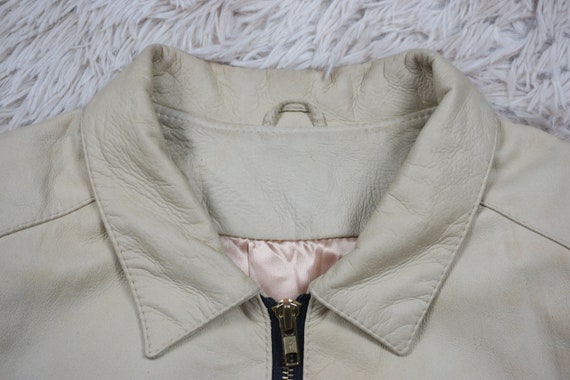 Vintage Distressed Light Cream Leather Jacket 36 … - image 6