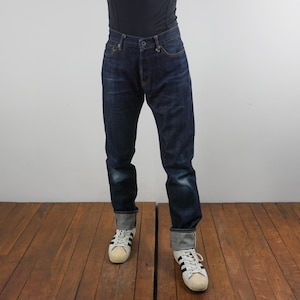 Vintage 2000s Japan Blue Jeans Dark Wash Mid Rise Distressed Selvedge Straight Leg Button Fly Size W30