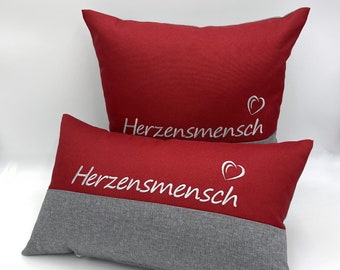 Kissen Herzensmensch Geschenk  Liebe Freundschaft personalisierbar hochwertige Stickerei  indoor outdoor Made in Germany