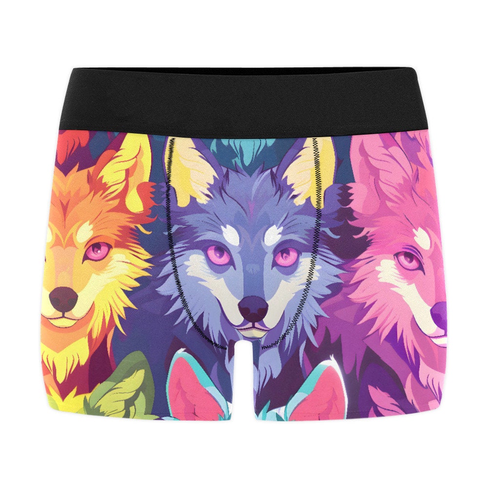 Ondergoed Boxershort Furry Wolf Cartoon Sport Rainbow Canine Kleurrijk Unisex Fursona Feral Therian All Over Print Boxer Briefs