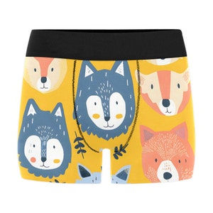 Men's Underwear Boxer Shorts Furry Cartoon Wolf Dog Yellow Cartoon Toony Sport All Over Print Boxer Briefs