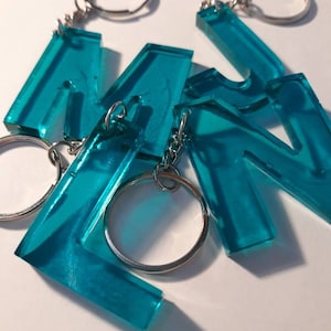 Blue, Clear, Initial Keychain, Alphabet, ABCs, Resin Letter Keychain, Many Options, Accessories, Bag, Purse, Keys