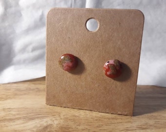 Pendientes de tachuelas de cera de rosa dorada, hechos a mano, multicolores, joyas, accesorios, rojo, rosa, oro