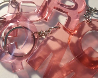 Rosa, Claro, Llavero Inicial, Alfabeto, ABC, Llavero de Letras de Resina, Muchas Opciones, Accesorios, Bolso, Bolso, Llaves