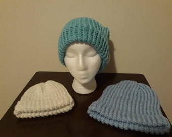Sombrero de punto Beanie, un solo color, tejido de telar, tres tamaños, adulto, niño, bebé, accesorios de invierno