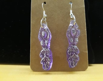 Purple Glitter Goddess Drop Pendientes, Hechos a mano, Joyas, Accesorios, Resina, Bruja, Pagano, New Age, Espiritual