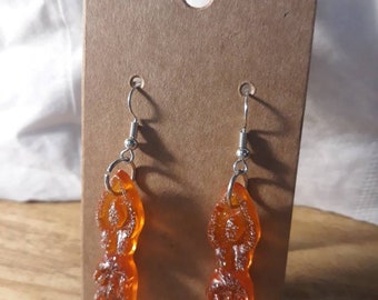 Orange Glitter Goddess Drop Pendientes, Hechos a mano, Joyas, Accesorios, Resina, Colgantes, Bruja, Pagano, Nueva Era, Espiritual